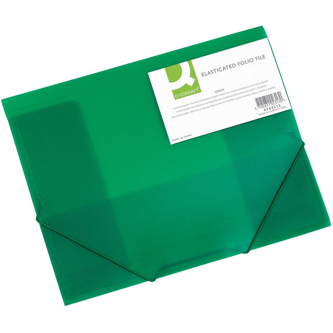 Q-CONNECT - dossier élasto, A4, 3 rabats et élastiques, PP transparent, vert