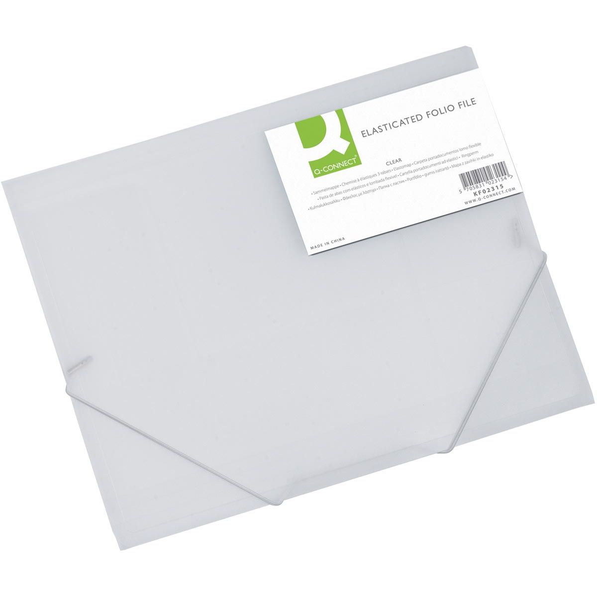 Q-CONNECT - Elasto-Ordner, A4, 3 Klappen und Gummibänder, transparentes PP, transparent