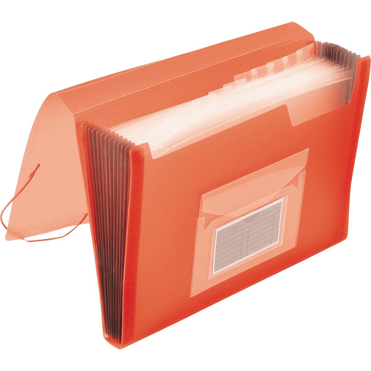 Q-CONNECT - dossier frontal, A4, PP, avec 13 compartiments, fermeture élastique, rouge transparent