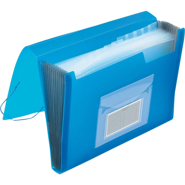 Q-CONNECT - classeur frontal, A4, PP, avec 13 compartiments, fermeture élastique, bleu transparent