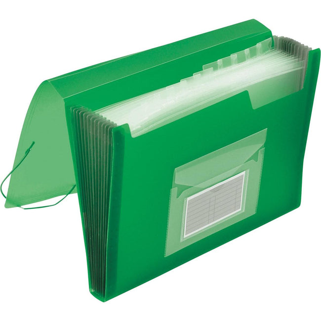 Q-CONNECT - dossier frontal, A4, PP, avec 13 compartiments, fermeture élastique, vert transparent