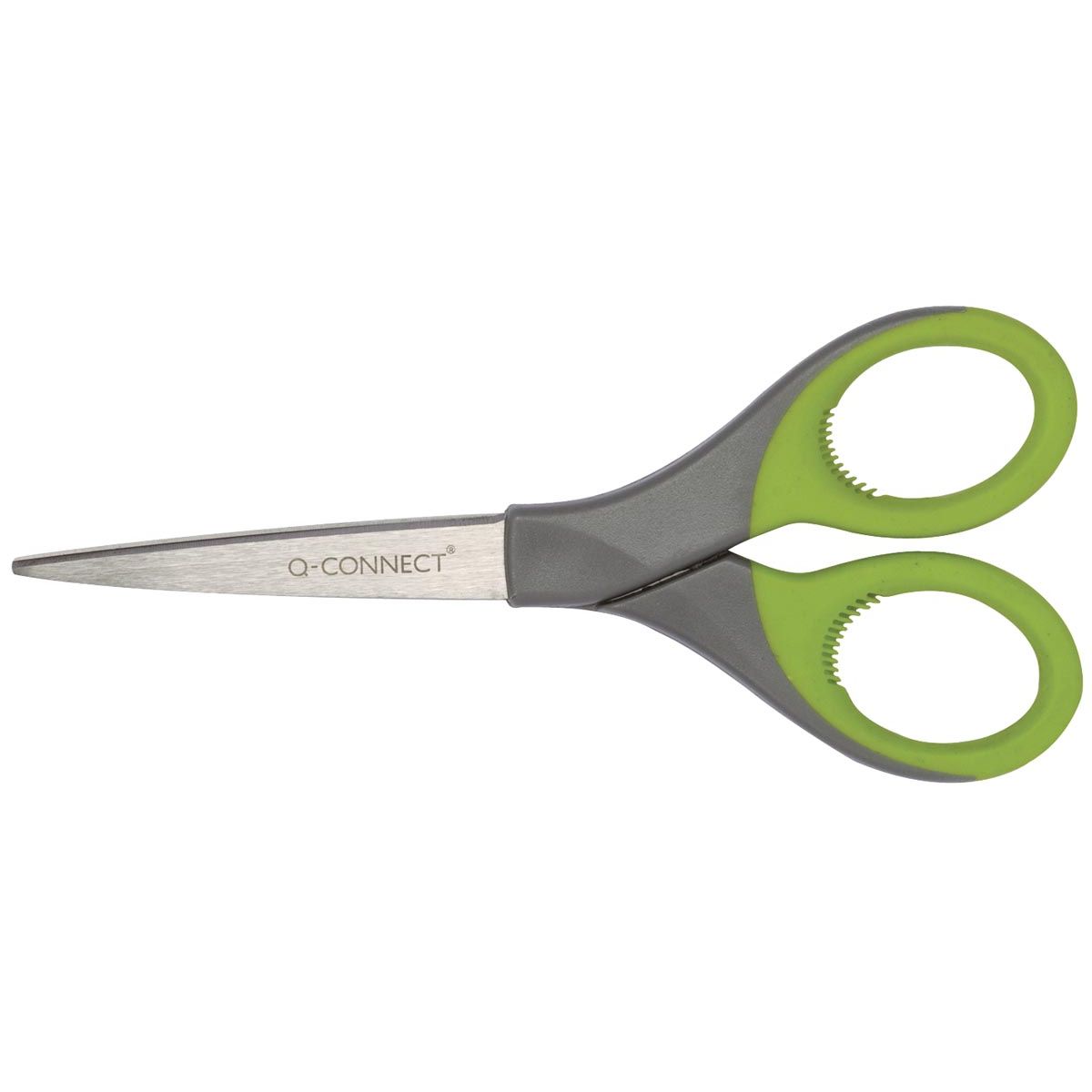 Q-CONNECT -   schaar , ft 17 cm, rechts en links, scherpe punt, RVS, grijs/groen, blister van 1 stuk