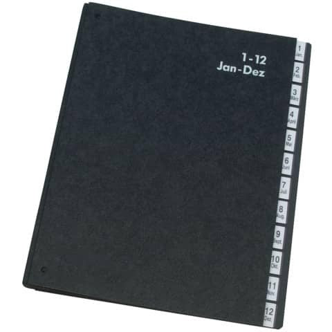 Q-CONNECT - Sortiermappe, Karton, ft A4, 12 Teile, schwarz