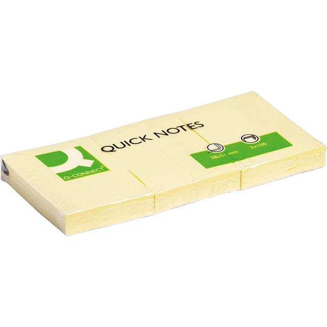 Q-CONNECT - Quick Notes, pi 38 x 51 mm, 100 feuilles, paquet de 3, jaune