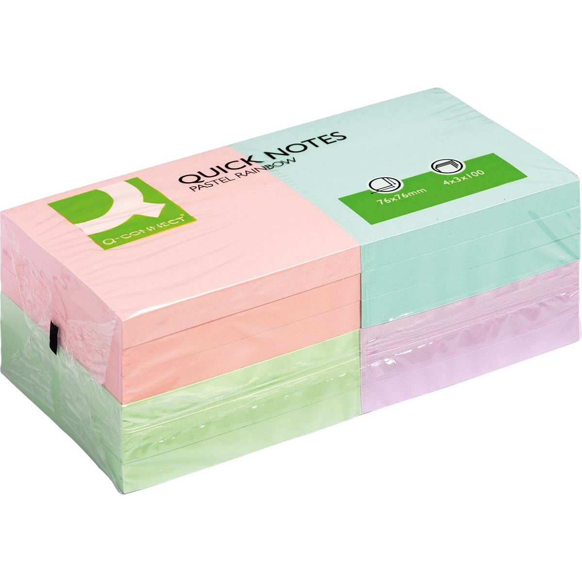 Q-CONNECT -   Quick Notes, ft 76 x 76 mm, 100 vel, pak van 12 blokken in pastelkleuren
