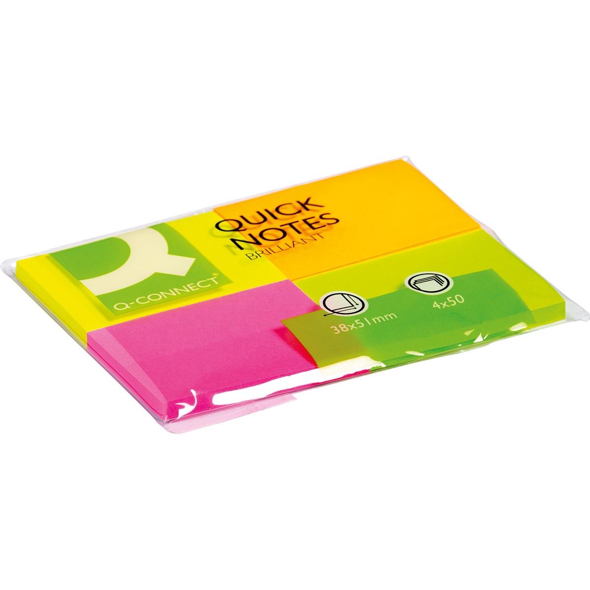 Q-CONNECT -   Quick Notes, ft 38 x 51 mm, 50 vel, pak van 4 blokken in neonkleuren