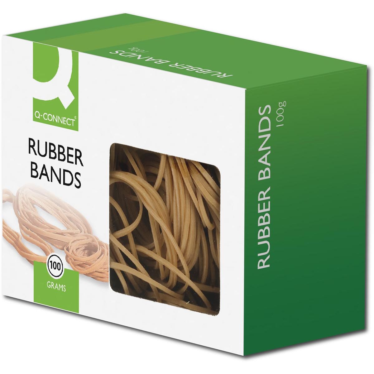 Q-CONNECT - bandes élastiques, largeur 1,5 mm, longueur 100 mm, no. 20, boîte de 100 g