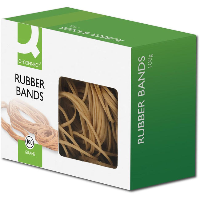 Q-CONNECT - bandes élastiques, largeur 1,5 mm, longueur 100 mm, no. 20, boîte de 100 g