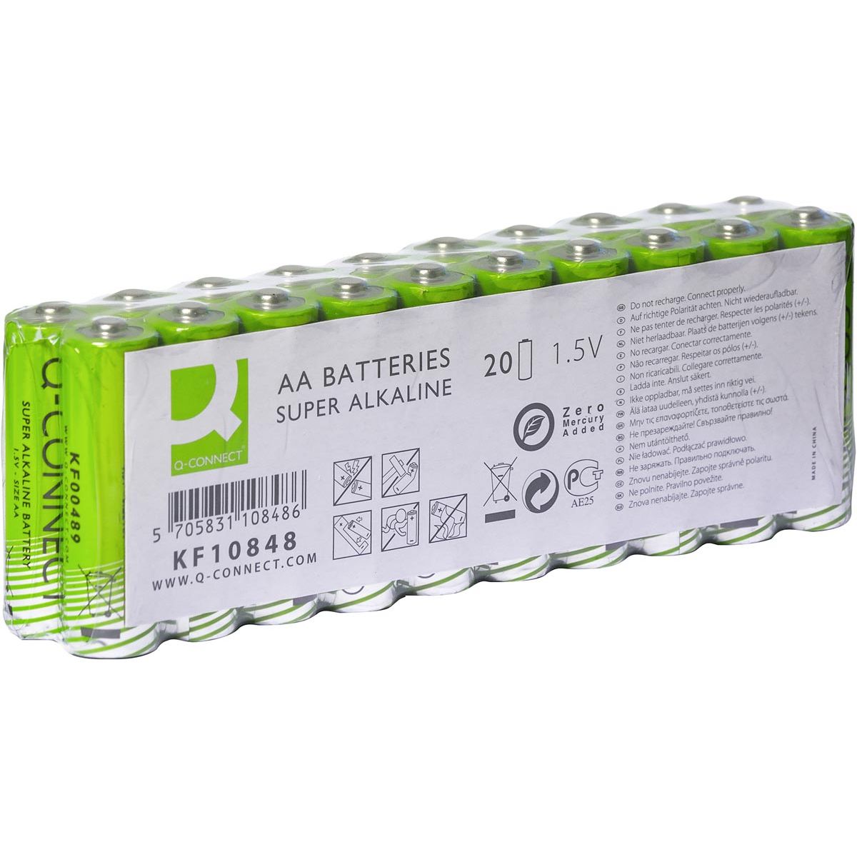 Q-CONNECT -   batterij, alkaline, AA, pak van 20 stuks