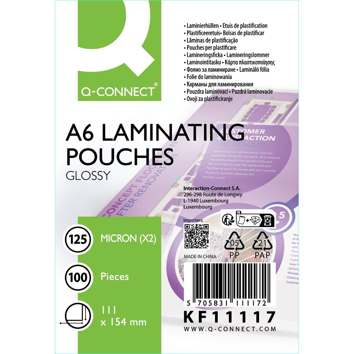 Q-CONNECT -   lamineeretui, A6, 125 micron, doos van 100 stuks