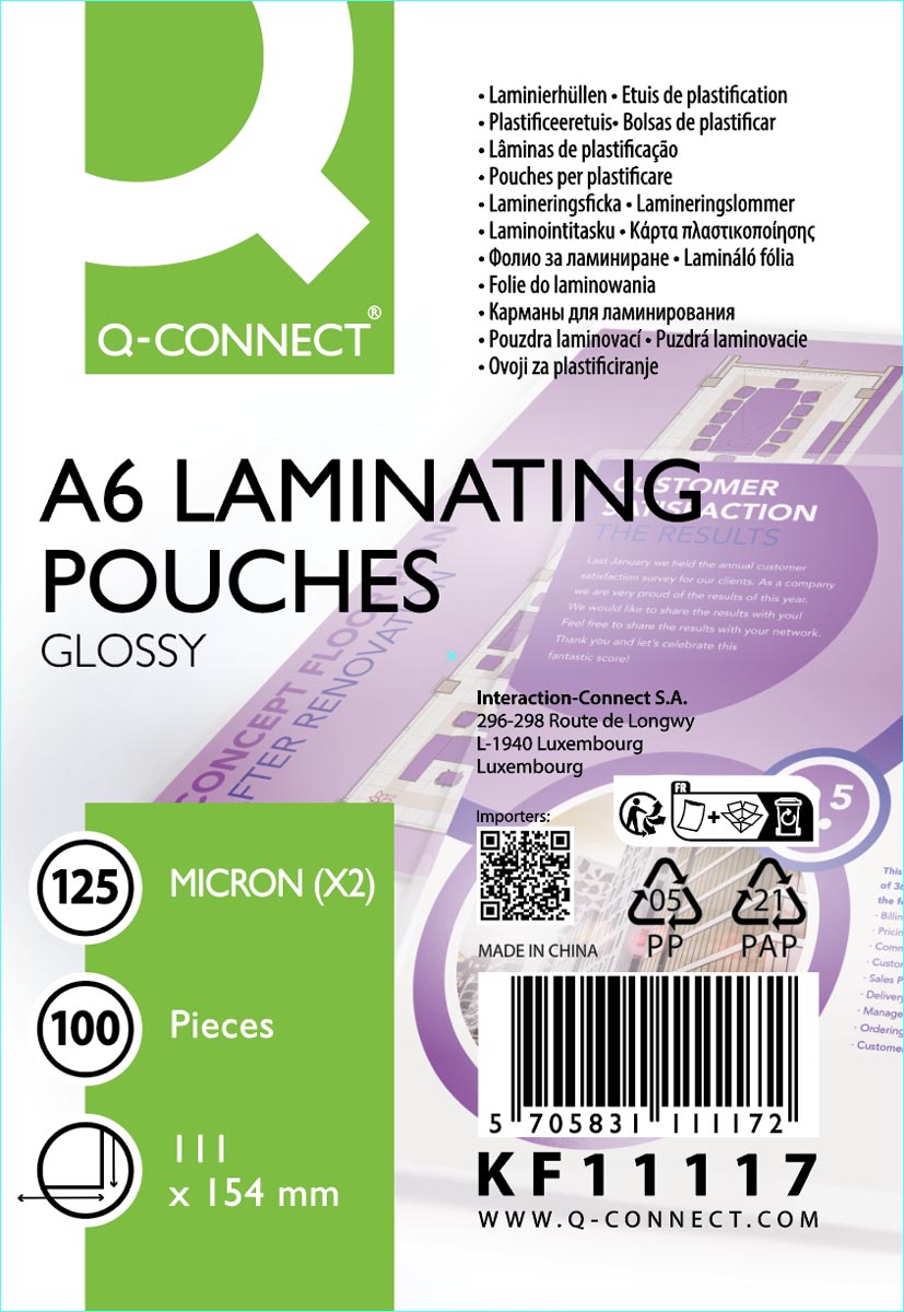 Q-CONNECT - pochette de plastification, A6, 125 microns, boîte de 100 pièces