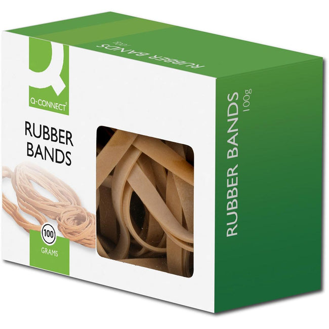 Q-CONNECT - élastiques, largeur 10 mm, longueur 120 mm, boîte de 100 g