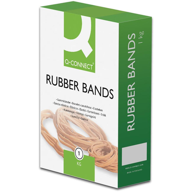 Q-CONNECT - élastiques, largeur 2 mm, longueur 120 mm, boîte de 1 kg