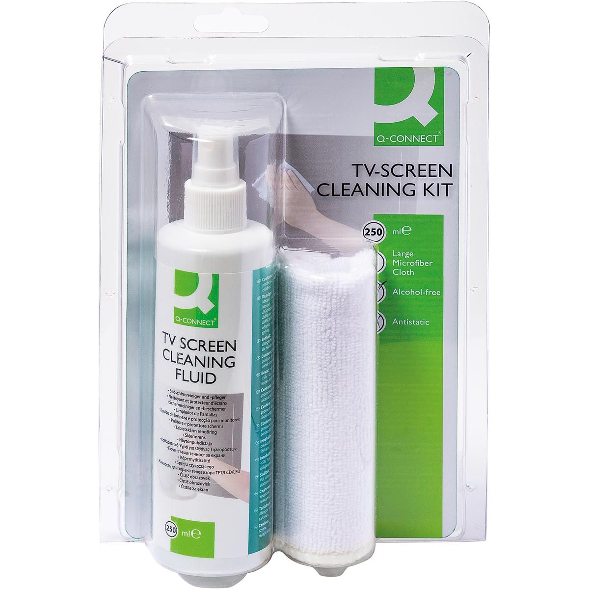 Q-CONNECT -   reinigingsspray voor scherm en toetsenbord inclusief doek pompspray van 250 ml