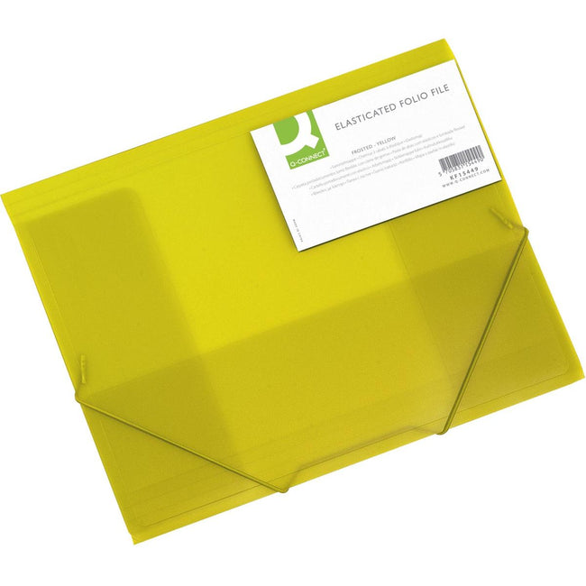 Q-CONNECT - dossier élasto, A4, 3 rabats et élastiques, PP transparent, jaune