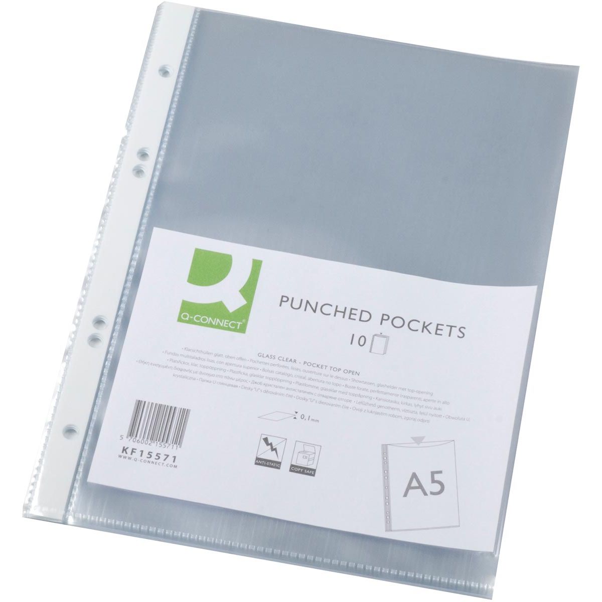 Q-CONNECT - sachet de présentation perforé A5 perforation 4 trous transparent 100 microns paquet de 10 pièces