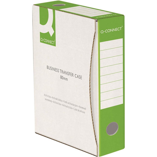 Q-CONNECT - boîte d'archives, A4, dos 8 cm, en carton 400 g/m², blanc-vert