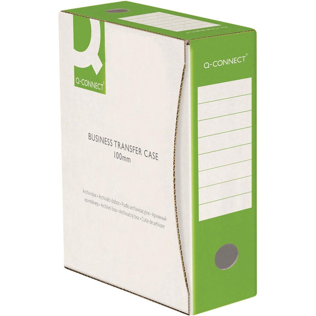Q-CONNECT - boîte d'archives, A4, dos 10 cm, en carton 400 g/m², blanc-vert