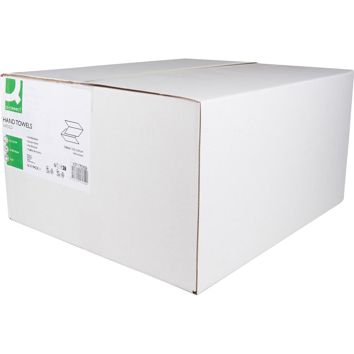 Q-CONNECT -   handdoek, papier, V-vouw, 2-laags, 200 vel, pak van 16 stuks , 100 % cellulose