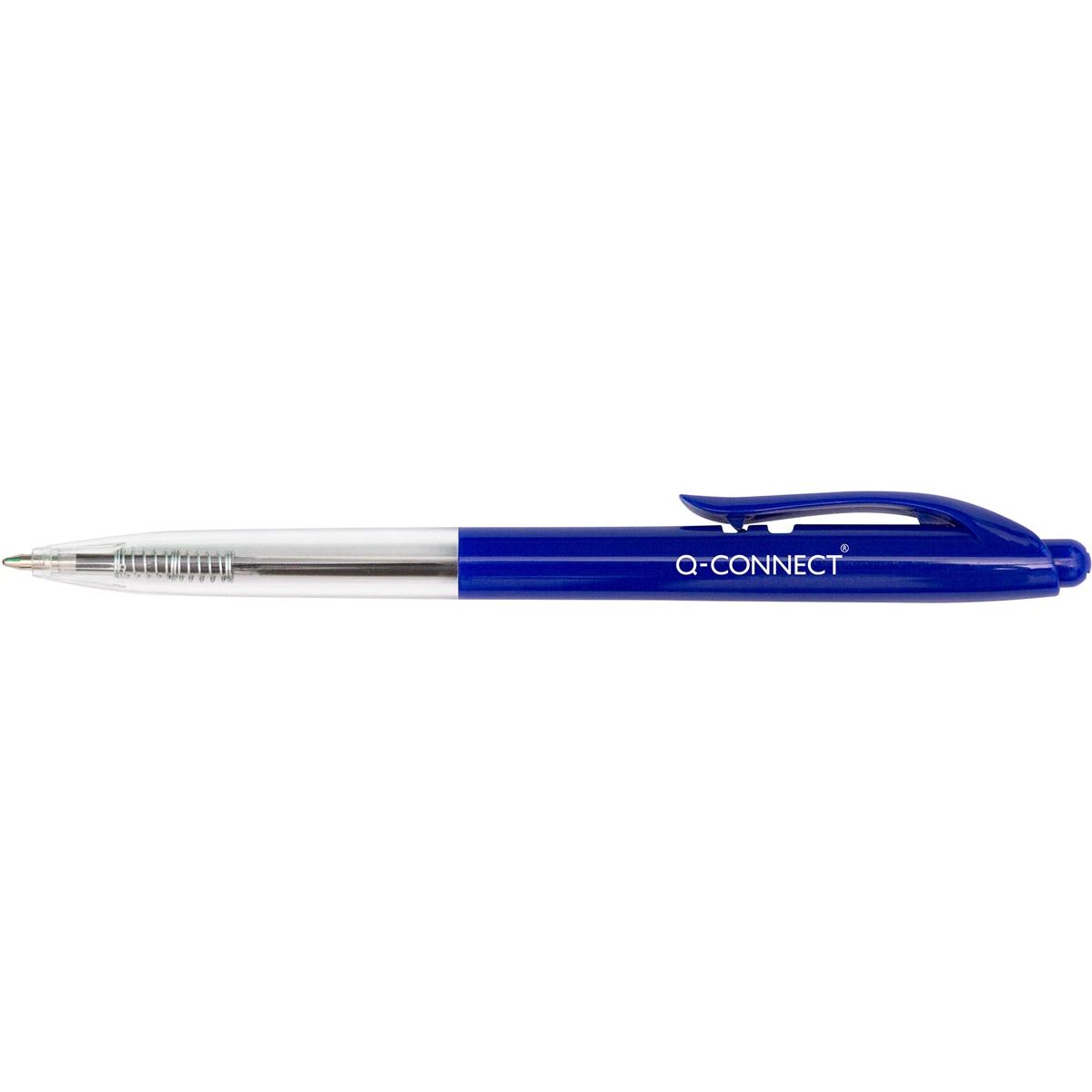 Q-CONNECT -   The Clicker balpen, intrekbaar, medium, doos van 20 stuks, blauw