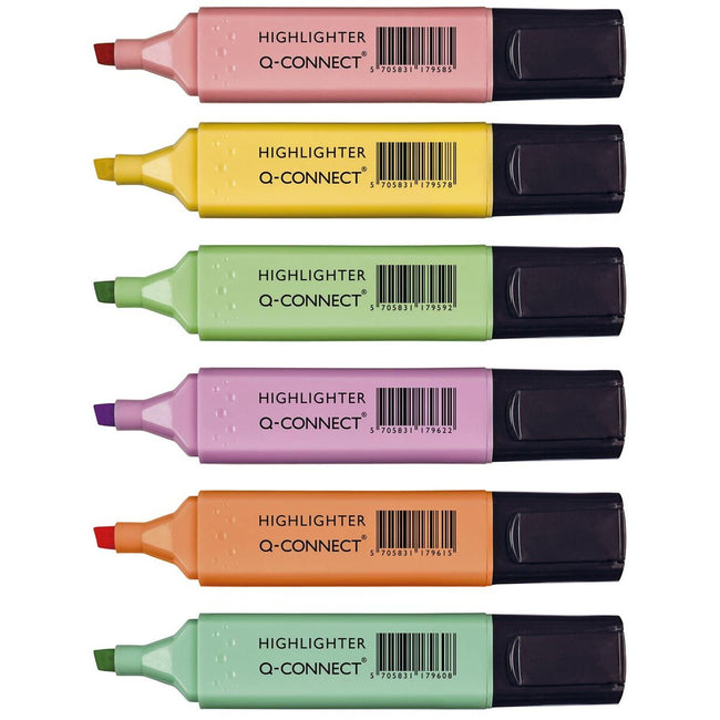 Q-CONNECT - surligneur pastel, couleurs assorties, pack de 6