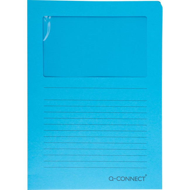 Q-CONNECT - Dossier en L avec fenêtre, 120 g/m², A4, paquet de 100, bleu