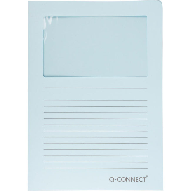 Q-CONNECT - Dossier en L avec fenêtre, 120 g/m², A4, paquet de 100, bleu clair