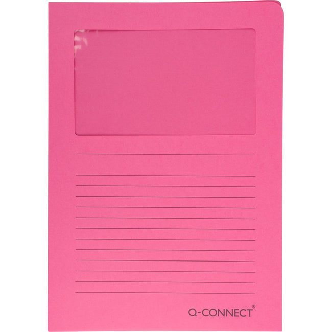 Q-CONNECT - Dossier en L avec fenêtre, 120 g/m², A4, paquet de 100, rose