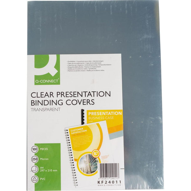 Q-CONNECT - couvertures, pi A4, PVC, 250 microns, paquet de 100, transparent