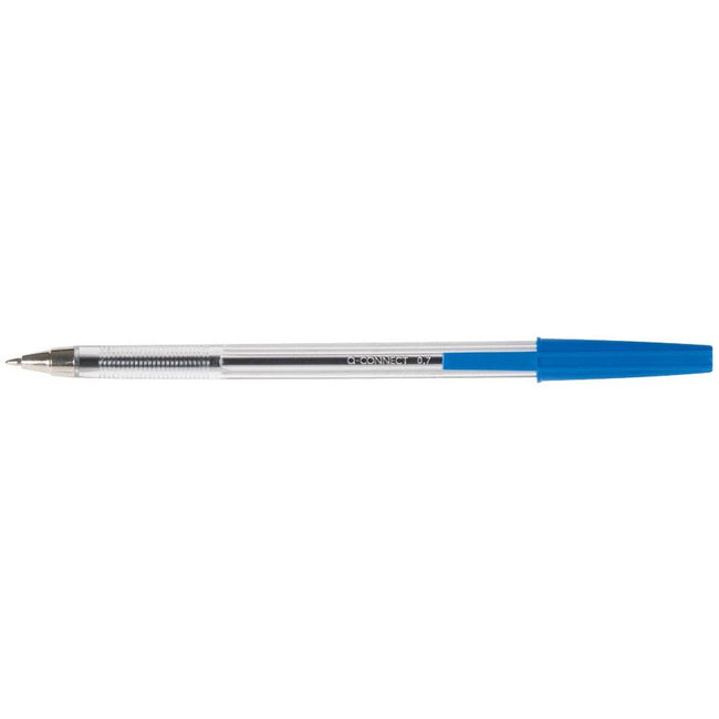 Q-CONNECT - stylo à bille, avec capuchon, 0,7 mm, pointe moyenne, bleu, boîte de 50 pièces