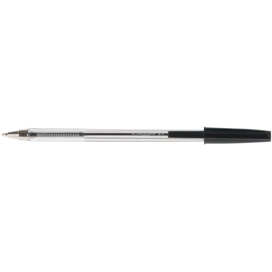 Q-CONNECT - stylo à bille, avec capuchon, 0,7 mm, pointe moyenne, noir, boîte de 50 pièces
