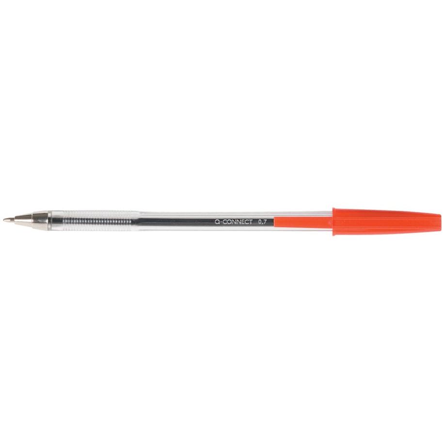 Q-CONNECT - Kugelschreiber, mit Kappe, 0,7 mm, mittlere Spitze, rot, Schachtel mit 50 Stück