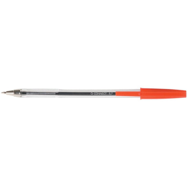 Q-CONNECT - stylo à bille, avec capuchon, 0,7 mm, pointe moyenne, rouge, boîte de 50 pièces