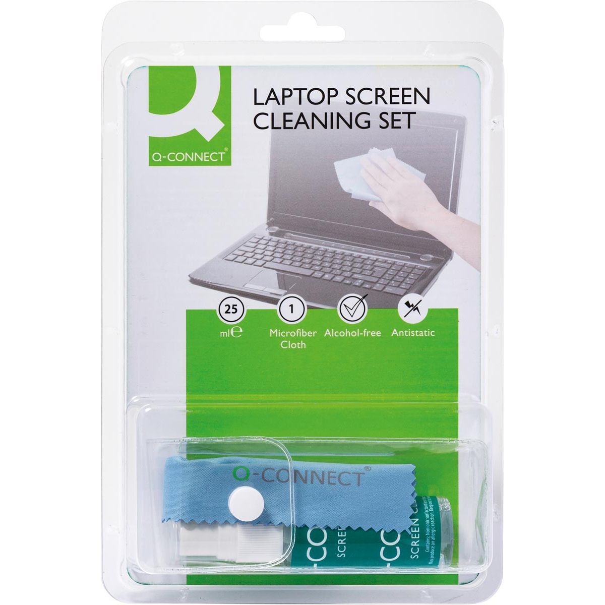 Q-CONNECT – Reinigungsspray, für Bildschirm und Tastatur, inklusive Tuch, 25 ml