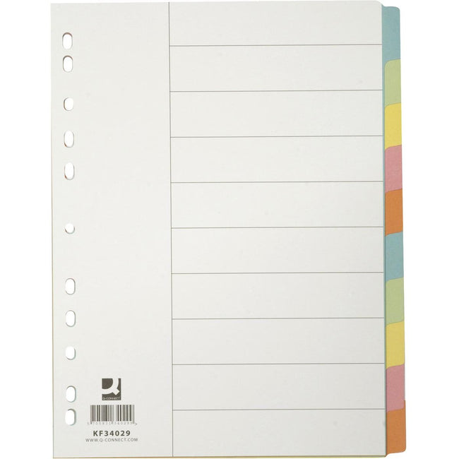 Q-CONNECT - onglets, A4, carton, perforation 11 trous, 10 onglets, couleurs assorties