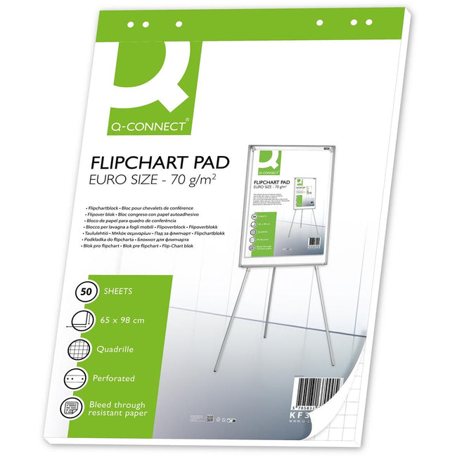 Q-CONNECT - bloc de paperboard, ft 65 x 98 cm, 70 g/m², à carreaux, 50 feuilles