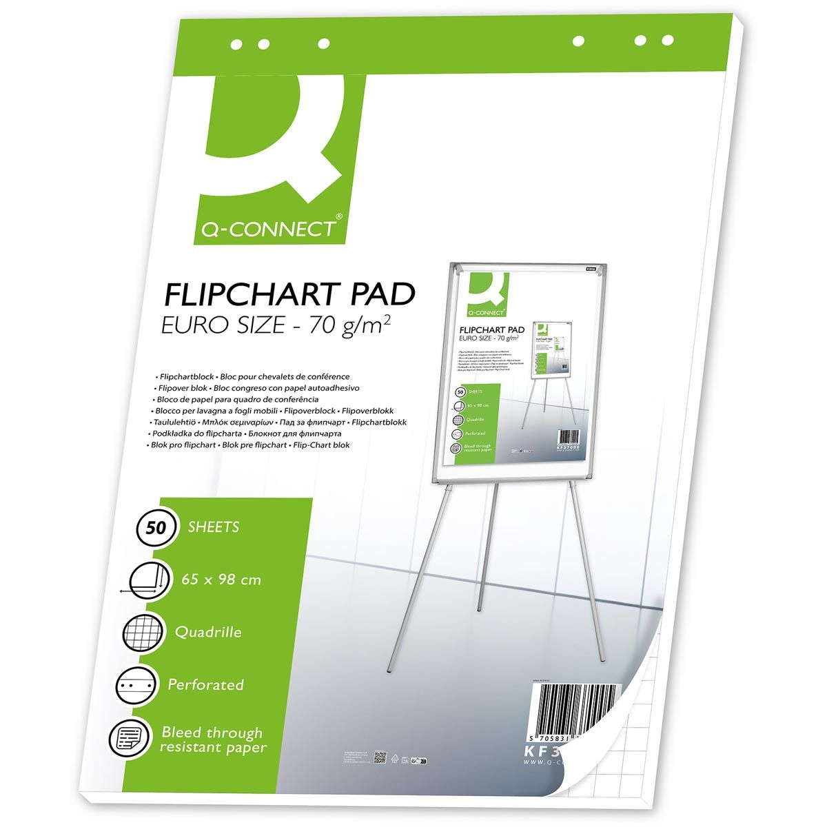 Q-CONNECT -   flip-overblok, ft 65 x 98 cm, 70 g/m², geruit, 50 vel