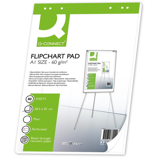 Q-CONNECT - bloc pour tableau à feuilles mobiles, pi 585 x 810 mm, 60 g/m², vierge, 40 feuilles