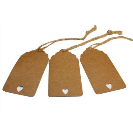 Label hart karton 4x8cm + 22cm met koord 50 stuks