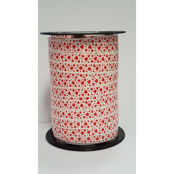 Ruban à friser - coeurs malo 10mm x 250 mètres blanc/rouge