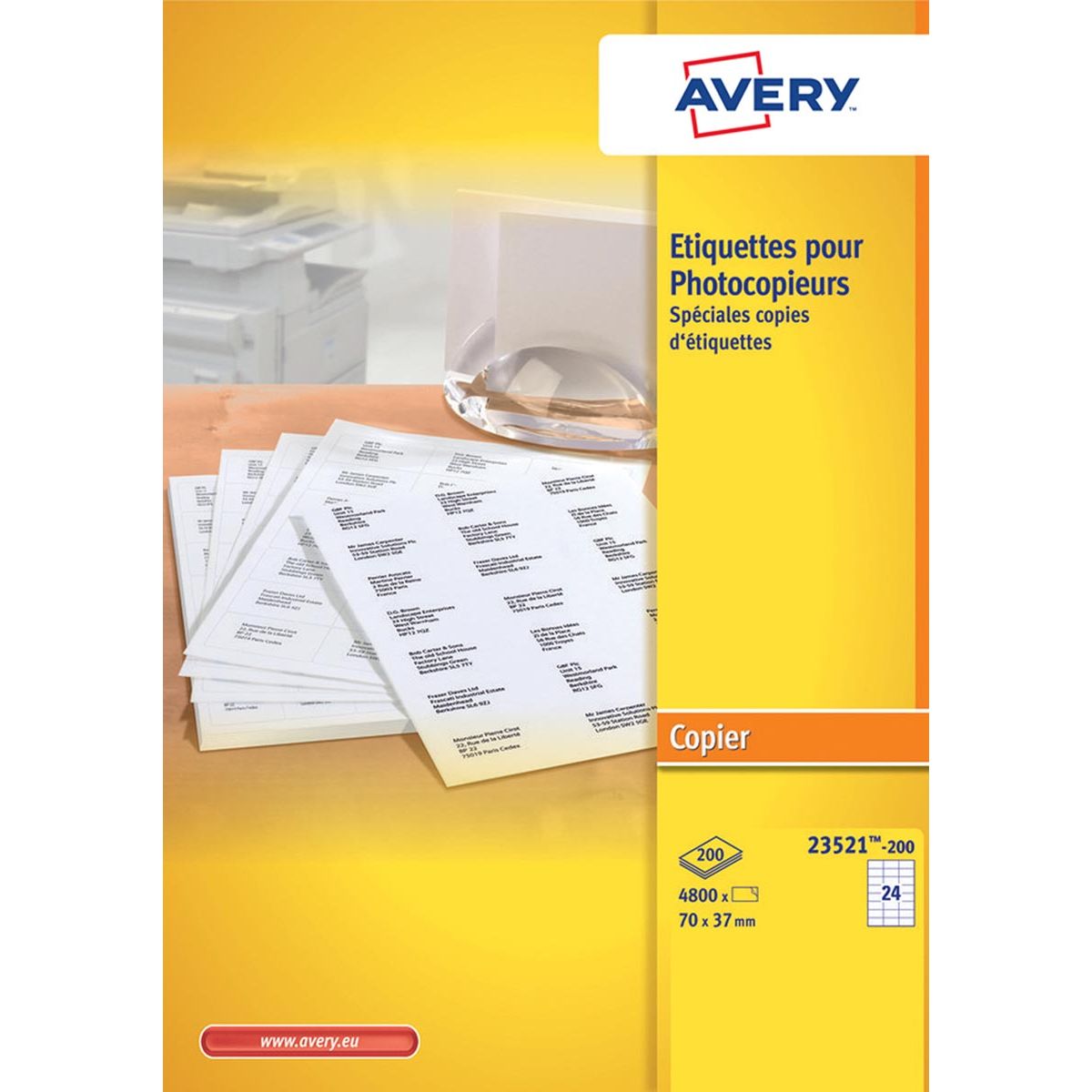 Avery -  23521-200 kopieeretiketten ft 70 x 37 mm (b x h), 4800 etiketten, wit