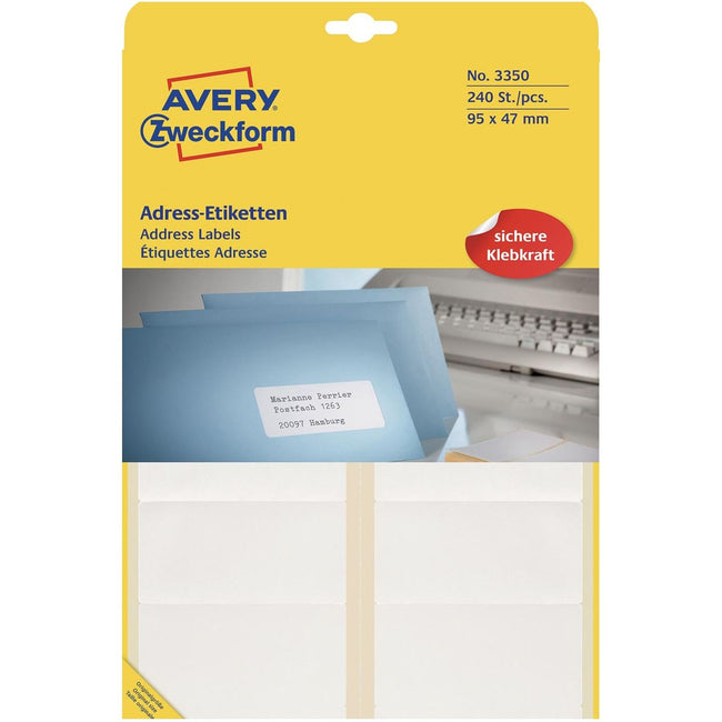 Avery Zweckform - Zweckform 3350 Étiquettes d'adresse FT 95 x 47 mm (B x H), 240 Étiquettes, blanc