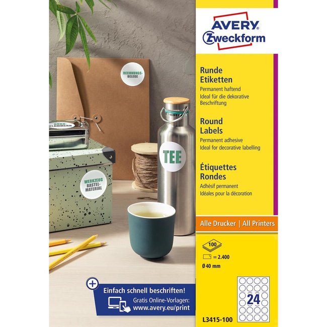 Avery Zweckform -  Zweckform ronde etiketten, diameter 40 mm, wit, permanent klevend, 240 etiketten, 10 vellen