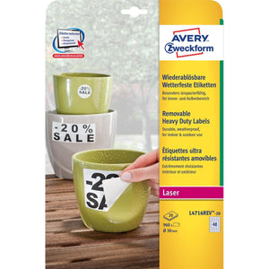 Avery -  afneembare weerbestendige etiketten diameter 30 mm,wit, doos van 960 etiketten