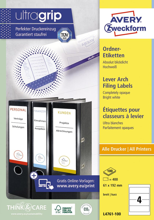 Avery Zweckform - Étiquette de dos Zweckform large 61x192mm autocollante blanc 100 feuilles