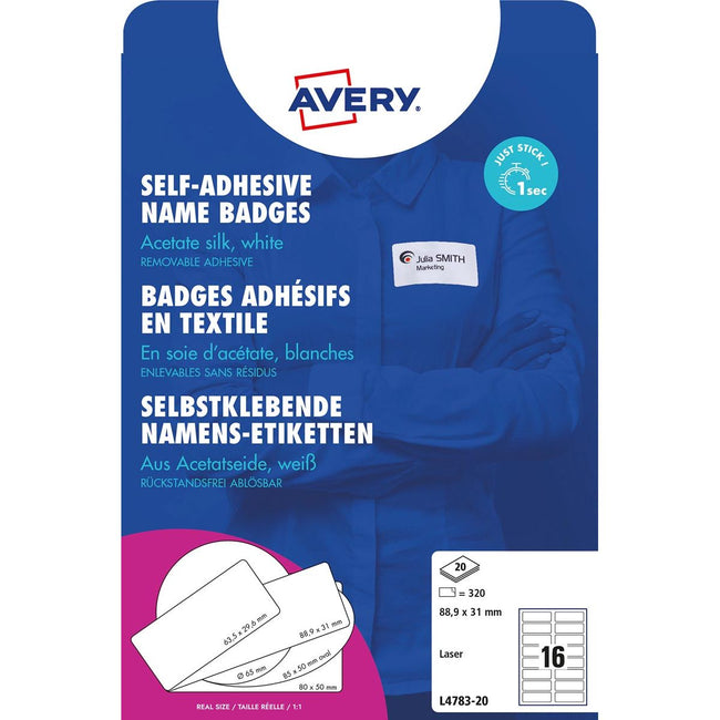 Avery Zweckform -  AVERY zelfklevende badge ft 88,9 x 31 mm, doos van 320 stuks, wit