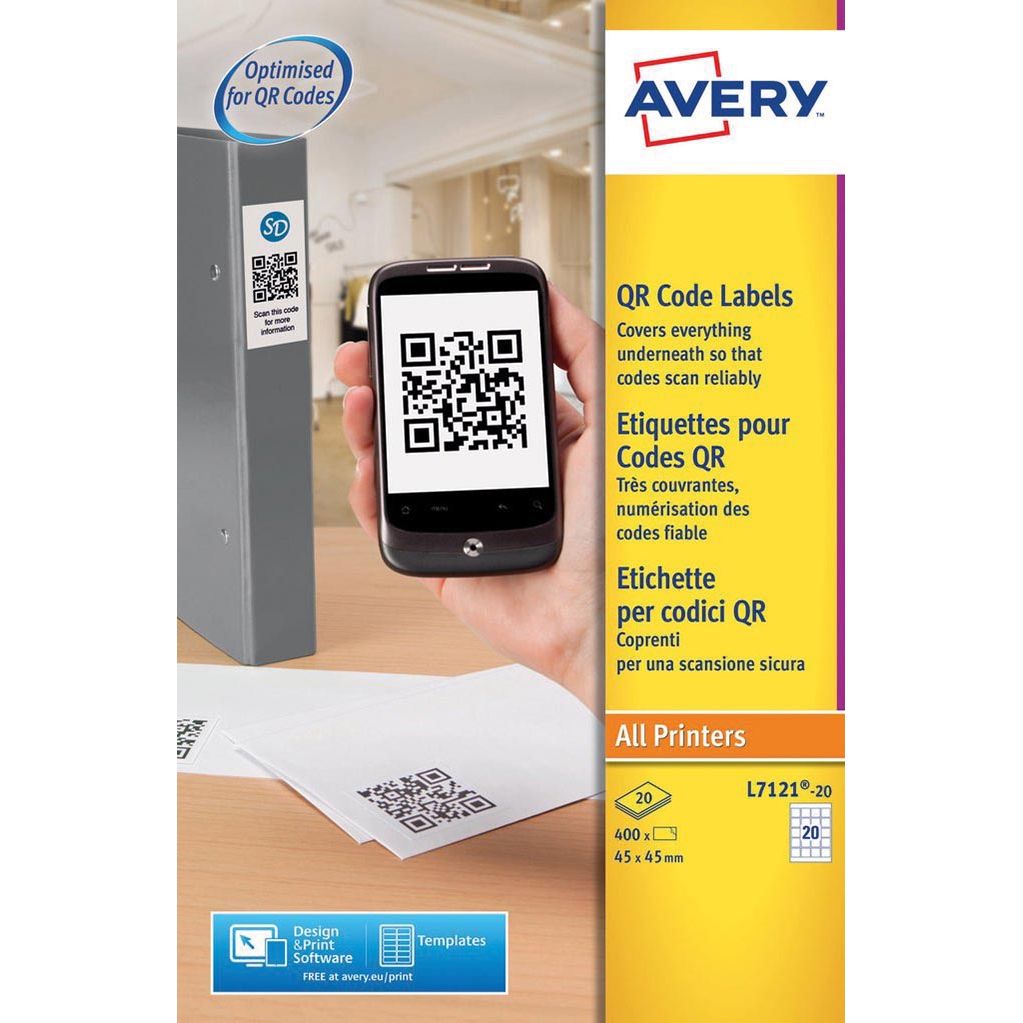 Avery - Étiquettes QR imprimables FT 45 x 45 mm (B x H), 400 pièces