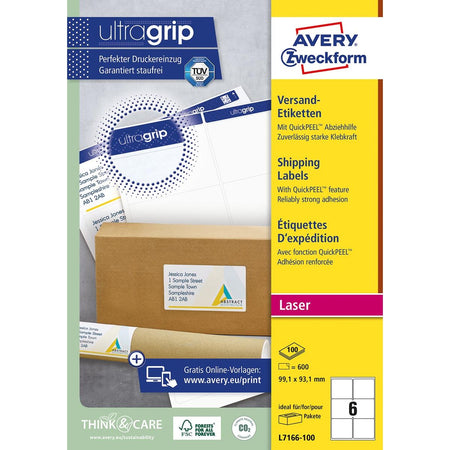 Avery - Etiket L7166-100 99.1x93.1mm 600 pièces blanc