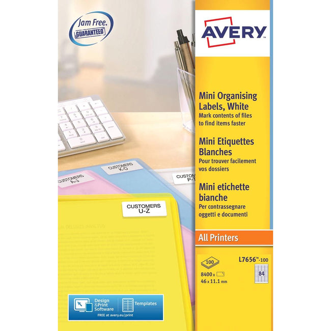 Avery - L7656-100 Mini-Etiketten ft 46 x 11,1 mm (B x H), weiß, Box 8400 Stück