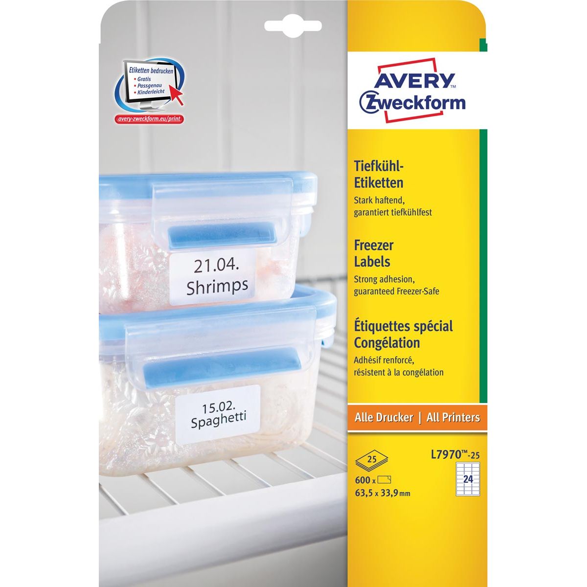 Avery Zweckform -  diepvriesetiketten Ft 63,5 x 33,9 mm (b x h), wit, doos van 600 etiketten